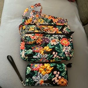 Vera Bradley “Happy Blooms” Triple Zip Hipster Crossbody Bag and Wristlet